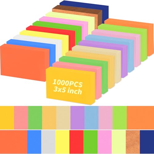 UZLU 1000 Stück farbige Karteikarten, 7,6 x 12,7 cm, 180 g/m², schwer, blanko, Notizbücher, 20 verschiedene Farben, tragbare Notizbücher für Studium, Schule, Uni, Büro, Memo UZLU 1000 Stück farbige Karteikarten, 7,6 x 12,7 cm, 180 g/m², schwer, blanko, Notizbücher, 20 verschiedene Farben, tragbare Notizbücher für Studium, Schule, Uni, Büro, Memo von UZLU