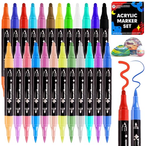 UZSUZZ 24 Farben Acrylstifte Set, Stifte Steine Bemalen Wasserfest, Wasserfeste Doppelkapsel Marker mit feiner Spitze und Pinselspitze für Stein, Holz, Glas, Leinwand, Keramik, DIY Bastelprojekte UZSUZZ 24 Farben Acrylstifte Set, Stifte Steine Bemalen Wasserfest, Wasserfeste Doppelkapsel Marker mit feiner Spitze und Pinselspitze für Stein, Holz, Glas, Leinwand, Keramik, DIY Bastelprojekte von UZSUZZ