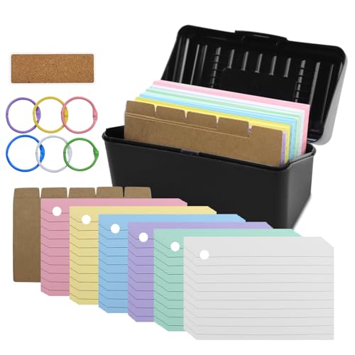 UZSUZZ Karteikarten Box Lernkarteibox Karteikasten für 300 Karteikarten 5 Trennkarten 1 Aufkleber 6 Ringen Karteikarten Box für Unterwegs Lernen Notizen Schulsachen Büro Zuhause von UZSUZZ