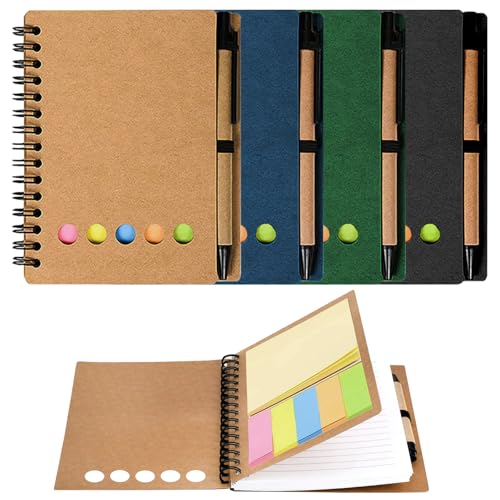 UZSUZZ Spiral Notizbuch 4 Stück Spiralbuch Kraftpapier-Abdeckung Notizblock Tagebuch Notizheft mit 4 Stift und 150 Haftnotizen klebezettel Haftnotizen für Schule, Büro, Haus UZSUZZ Spiral Notizbuch 4 Stück Spiralbuch Kraftpapier-Abdeckung Notizblock Tagebuch Notizheft mit 4 Stift und 150 Haftnotizen klebezettel Haftnotizen für Schule, Büro, Haus von UZSUZZ