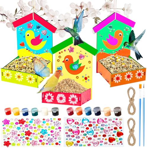 Vogelhaus Bausatz für Kinder - 3D Set Holz Basteln und Malen - DIY Vogelfutter Bastelset - Geschenke für Mädchen Jungen Kleinkinder (3pcs) von UZSUZZ
