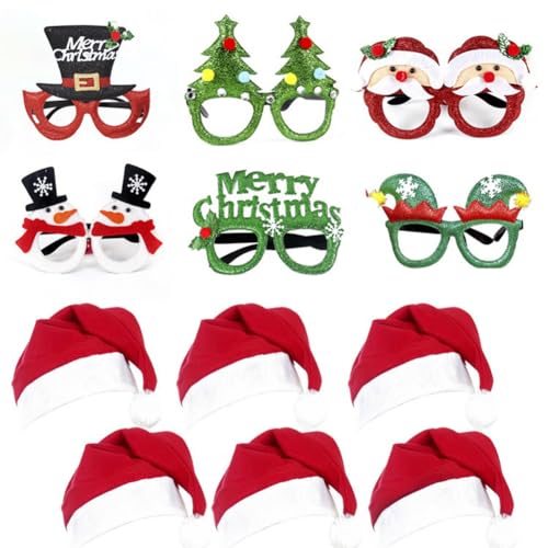 6 Weihnachten Brille & 6 Weihnachten Hut Weihnachtsbrillen Stirnbänder Weihnachten Urlaub Partei liefert die Neuheit Brille Geschenke für Kinder und Erwachsene Weihnachtsfeier Maskerade Karneval von UZSXHJ