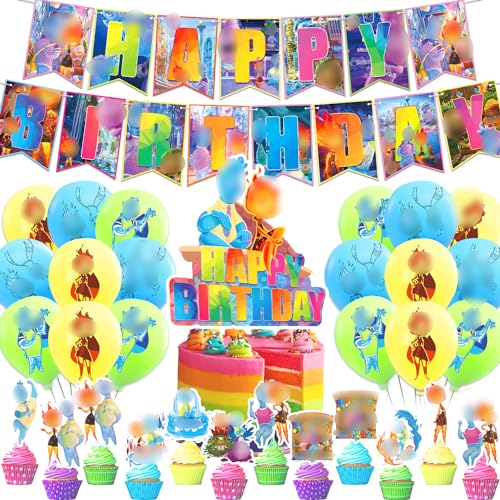 Geburtstag Dekorationen 32 Stück Geburtstag Deko Set Film Anime Thema Luftballon Banner Topper Geburtstag Party Supplies Tortenaufsätzen Geburtstagsdeko Decor von UZSXHJ
