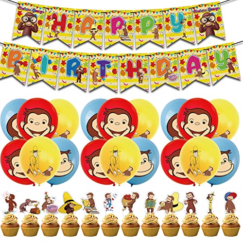 George Luftballons Geburtstag Deko Set,33Pcs Tier Geburtstags Dekorationen,Monkey Geburtstag Party Dekoration für Partys und Geburtstage Ihre Partys Supplies Banner Ballons Cupcake Toppers von UZSXHJ