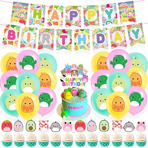 Squish Luftballons Geburtstag Deko Set,Geburtstagsparty-Dekoration,33Pcs Squish Geburtstag Dekorationen mallows Squish Themed Geburtstag Ballons für Geburtstag-Themenparty Birthday Deko von UZSXHJ