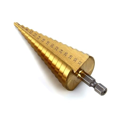 HSS Schritt Bohrer Set Titan beschichtete 4-32mm Hex Shank Pagode Bohrer für Kohlenstoffstahl, Blatt, Eisen, Isolierplatten, PVC-Brett und Holz HSS Schritt Bohrer Set Titan beschichtete 4-32mm Hex Shank Pagode Bohrer für Kohlenstoffstahl, Blatt, Eisen, Isolierplatten, PVC-Brett und Holz von Uacen