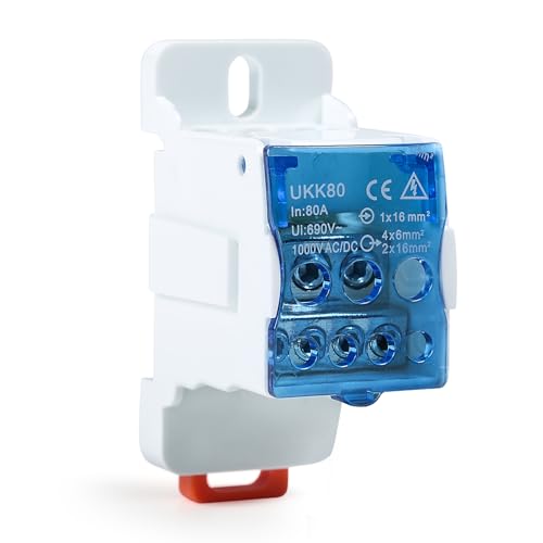 Uadme Abzweigklemme Hutschiene, UKK-80A Klemmen für Verteilerkasten, Universeller Klemmblock Hutschiene mit Transparenter Abdeckung, Eingang 1 x 16 mm², Ausgang 2 x 16 mm²/4 x 10 mm² Uadme Abzweigklemme Hutschiene, UKK-80A Klemmen für Verteilerkasten, Universeller Klemmblock Hutschiene mit Transparenter Abdeckung, Eingang 1 x 16 mm², Ausgang 2 x 16 mm²/4 x 10 mm² von Uadme