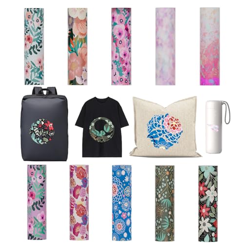 Uadme Infusible Ink Folie, 10 Stück 11,5 x 30,5cm Infusible Transfer Ink Sheets, 4,5" x 12" Vorgedrucktes Gefärbtes Sublimationspapier, Eisen auf T-Shirt und Tasse (Blumen) von Uadme