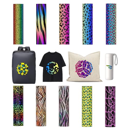 Uadme Infusible Ink Folie, 10 Stück 11,5 x 30,5cm Infusible Transfer Ink Sheets, 4,5" x 12" Vorgedrucktes Gefärbtes Sublimationspapier, Eisen auf T-Shirt und Tasse (Leopardenmuster) von Uadme