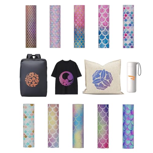 Uadme Infusible Ink Folie, 10 Stück 11,5 x 30,5cm Infusible Transfer Ink Sheets, 4,5" x 12" Vorgedrucktes Gefärbtes Sublimationspapier, Eisen auf T-Shirt und Tasse (Meerjungfrau) von Uadme
