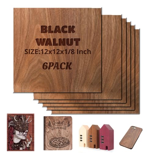 Uadme Walnuss Sperrholz 3mm, 6 Stück 300x300x3mm Nussbaum Holz Sperrholzplatte, Laser Leimholzplatte Unbehandeltes Holz für Laser Gravur, CNC Schneiden, Malerei, DIY Modell, Weihnachtsdeko von Uadme