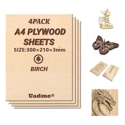 Uadme Sperrholzplatte 3mm A4, Birkenholz Holzplatte, 4 Stück Unbehandeltes Holz für Lasergravur, CNC-Schneiden, Bastelmalerei, Modellierung, Gravierte Heimdekoration Uadme Sperrholzplatte 3mm A4, Birkenholz Holzplatte, 4 Stück Unbehandeltes Holz für Lasergravur, CNC-Schneiden, Bastelmalerei, Modellierung, Gravierte Heimdekoration von Uadme