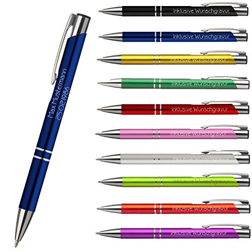 Uakeii Premium Qualität - Personalisierter Kugelschreiber mit Gravur | Stift mit Name Einzeilig oder Zweizeilig Lasergravur (Blau) von Uakeii