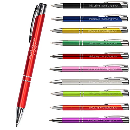 Uakeii Premium Qualität - Personalisierter Kugelschreiber mit Gravur | Stift mit Name Einzeilig oder Zweizeilig Lasergravur (Rot) von Uakeii