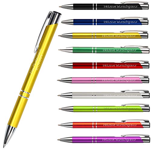 Uakeii Premium Qualität - Personalisierter Kugelschreiber mit Gravur | Stift mit Name Einzeilig oder Zweizeilig Tolles Oster Geschenk (Gelb) von Uakeii