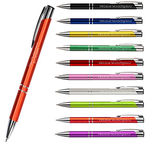 Uakeii Kugelschreiber mit Gravur - Kulli als Geschenk für Kollegen zu Weihnachten - Hochwertiger Stift für Büro, Schule & Uni - Personalisierte Kugelschreiber in vielen Farben (Orange) von Uakeii