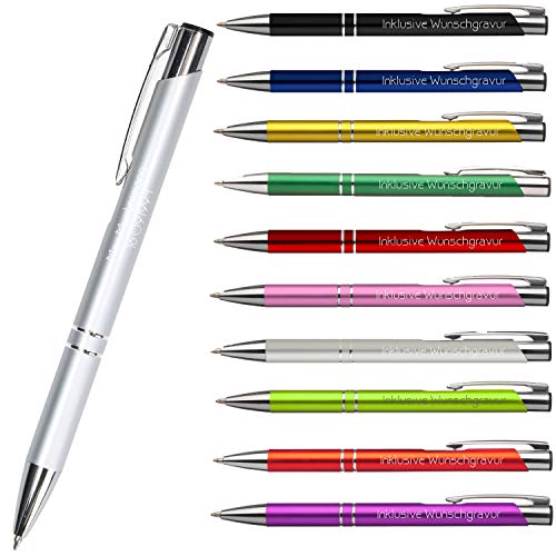 Uakeii Kugelschreiber mit Gravur - Kulli als Geschenk für Kollegen zu Weihnachten - Hochwertiger Stift für Büro, Schule & Uni - Personalisierte Kugelschreiber in vielen Farben (Silber) von Uakeii