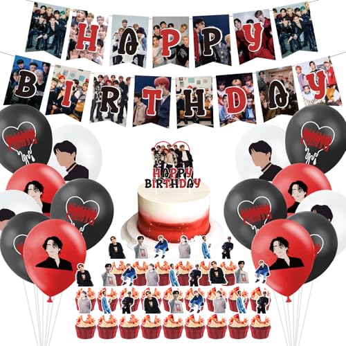 44 Stück Tortendeko Kuchen Geburtstagsdeko Happy Birthday Banner Cupcake Topper Luftballons Deko fur Kinder Fans Party Supplies von Ubephant