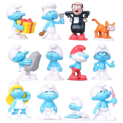 Mini Figuren，12 Stück Figuren Set，Cartoon Tortendeko Kuchen Deko Blau Cupcake Figuren Dekoration Tortenfiguren Geburtstag Deko Kindergebu von Ubephant