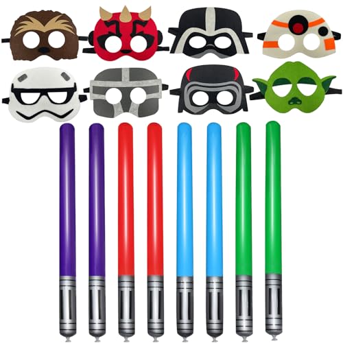 Ubephant Star Wars Party Mitgebsel, Star Wars Geburtstagkinder Deko, 16Pcs Masken Star Wars Ballons Lichtschwert Star Wars Party Geburtstagsdeko Luftballons Maske Party Geschenke Geburtstag Deko von Ubephant