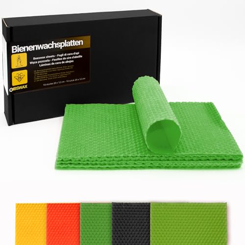 Bienenwachs Kerzen Bastelset – 10 Bienenwachsplatten 20x12 cm – Natürliches Kerzen Selber Machen Set Kinder – Umweltfreundliche Beeswax Candles DIY für Zuhause & Schule (Grün) von Ubswax