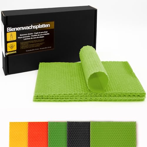 Bienenwachs Kerzen Bastelset – 10 Bienenwachsplatten 20x12 cm – Natürliches Kerzen Selber Machen Set Kinder – Umweltfreundliche Beeswax Candles DIY für Zuhause & Schule (HellGrün) von Ubswax