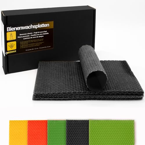 Bienenwachs Kerzen Bastelset – 10 Bienenwachsplatten 20x12 cm – Natürliches Kerzen Selber Machen Set Kinder – Umweltfreundliche Beeswax Candles DIY für Zuhause & Schule (Schwarz) von Ubswax