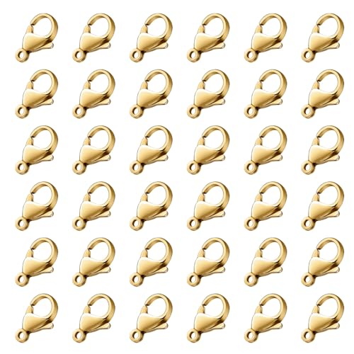 12 mm/100 Stück: Gold-Karabinerverschlüsse für Schmuckherstellung, 18 Karat vergoldet, PVD-beschichtet, 304 Edelstahl, Karabinerverschlüsse für Bastelarbeiten, Schmuckherstellung von Ucevi