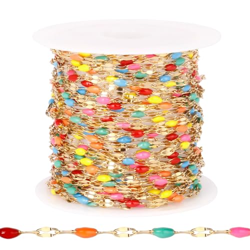 18 Karat vergoldete Emaille-Ketten für Schmuckherstellung, 2 mm, Edelstahl, Emaille, Lippenkette, Bulk für Halskette, Armband, 4,5 m von Ucevi