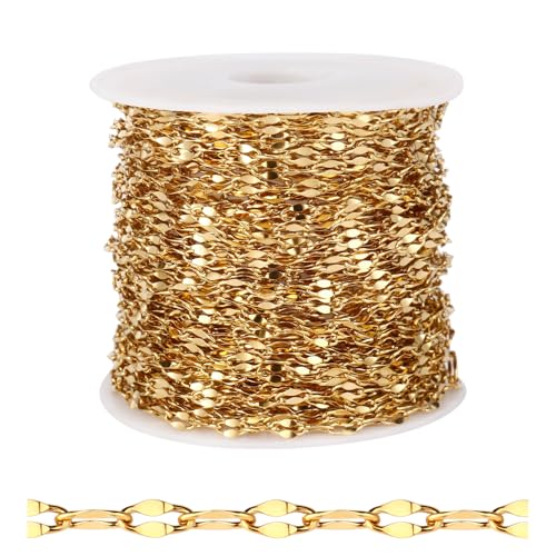 18 Karat vergoldete Lippenketten für Schmuckherstellung, 2 mm, Edelstahl, Pailletten, Gliederkette, Bulk für Halskette, Armband, 100 cm von Ucevi