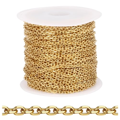Rolo-Kabel-Gliederketten, oval, Diamantschliff, für Schmuckherstellung, 2,0 mm, goldfarben Rolo-Kabel-Gliederketten, oval, Diamantschliff, für Schmuckherstellung, 2,0 mm, goldfarben von Ucevi