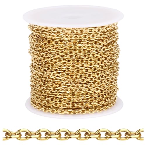 Rolo-Kabel-Gliederketten, oval, Diamantschliff, für Schmuckherstellung, 3,0 mm, goldfarben Rolo-Kabel-Gliederketten, oval, Diamantschliff, für Schmuckherstellung, 3,0 mm, goldfarben von Ucevi