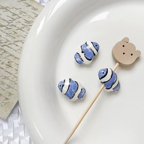 1 x gestreifte kleine Fisch-Perlen, Charms, Keramik-Abstandshalter, lose Perlen für Schmuckherstellung, DIY-Armband, Zubehör von Uclac
