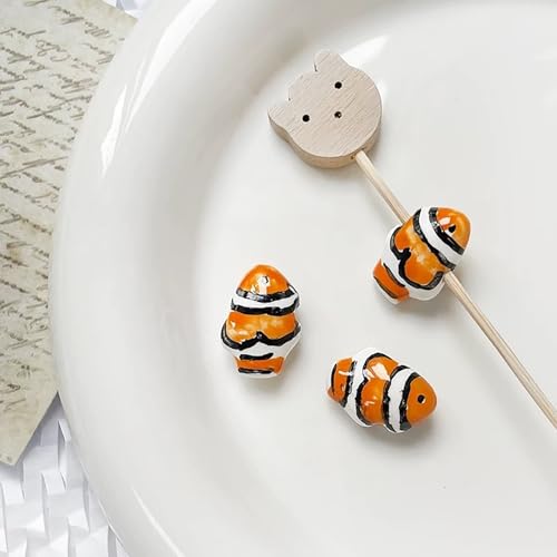 1 x gestreifte kleine Fisch-Perlen, Charms, Keramik-Abstandshalter, lose Perlen für Schmuckherstellung, DIY-Armband, Zubehör von Uclac
