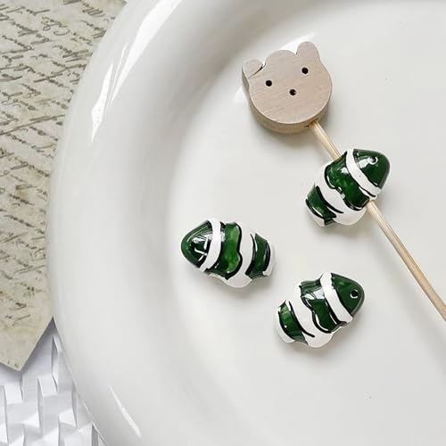 1 x gestreifte kleine Fisch-Perlen, Charms, Keramik-Abstandshalter, lose Perlen für Schmuckherstellung, DIY-Armband, Zubehör von Uclac