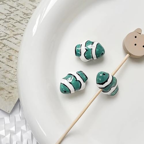 1 x gestreifte kleine Fisch-Perlen, Charms, Keramik-Abstandshalter, lose Perlen für Schmuckherstellung, DIY-Armband, Zubehör von Uclac
