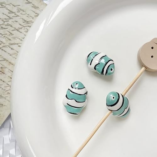 1 x gestreifte kleine Fisch-Perlen, Charms, Keramik-Abstandshalter, lose Perlen für Schmuckherstellung, DIY-Armband, Zubehör von Uclac
