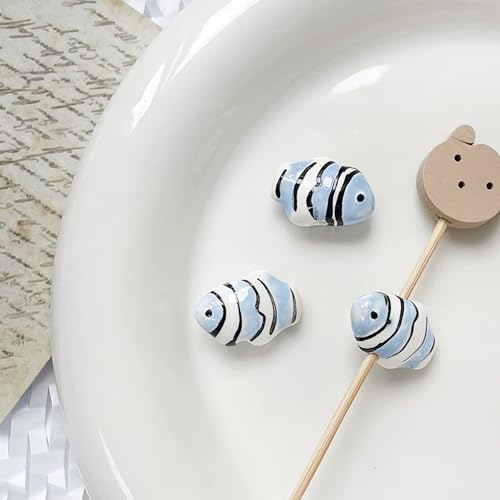 1 x gestreifte kleine Fisch-Perlen, Charms, Keramik-Abstandshalter, lose Perlen für Schmuckherstellung, DIY-Armband, Zubehör von Uclac