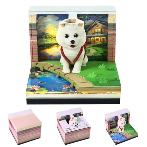 2026 Time Piece Kalender, 3D Memo Blöcke Kalender 2026 Schreibtischkalender mit LED-Licht, 3D Abreißpapier Schnitzerei Kunst Memo Pad Notizblock Geschenk für Weihnachten Einweihungsfeier Desktop von Ucuse