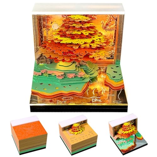 2026 Time Piece Kalender, 3D Memo Blöcke Kalender 2026 Schreibtischkalender mit LED-Licht, 3D Abreißpapier Schnitzerei Kunst Memo Pad Notizblock Geschenk für Weihnachten Einweihungsfeier Desktop von Ucuse