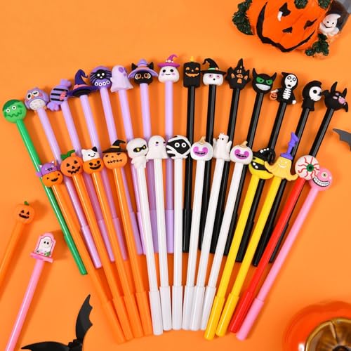 Halloween-Kugelschreiber, niedlicher Cartoon-Gel-Tintenstift, Kürbis-Schädelköpfe, Geist, Fledermausform, 0,5 mm, schwarzer Tintenroller für Halloween, Thanksgiving, Party, Schule, Büro, 10 Stück von Ucuse