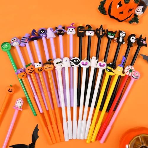 Halloween-Kugelschreiber, niedlicher Cartoon-Gel-Tintenstift, Kürbis-Schädelköpfe, Geist, Fledermausform, 0,5 mm, schwarzer Tintenroller für Halloween, Thanksgiving, Party, Schule, Büro, 5 Stück von Ucuse