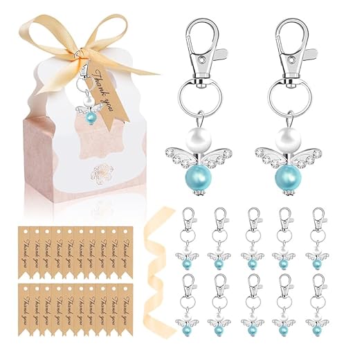 Ucuse 20 Sets Tauf-Partygeschenke für Gäste Junge Mädchen Babyparty Gastgeschenke Großpackung 20 Engel-Anhänger Schlüsselanhänger Dekoration 20 Dankeskarten 20 Geschenkboxen Mädchen Junge Babyparty von Ucuse