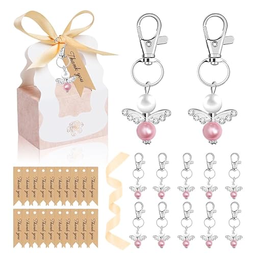 Ucuse 20 Sets Tauf-Partygeschenke für Gäste Junge Mädchen Babyparty Gastgeschenke Großpackung 20 Engel-Anhänger Schlüsselanhänger Dekoration 20 Dankeskarten 20 Geschenkboxen Mädchen Junge Babyparty von Ucuse