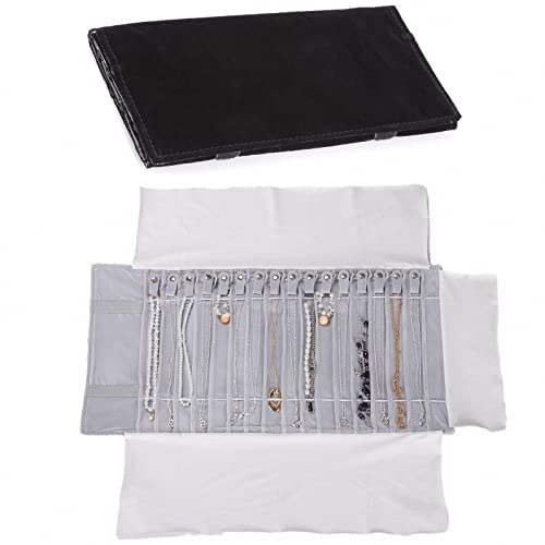 UdaLen Schmuckrolle, Samt Rolle Schmuckschatulle, transparente PVC-Netztasche staubdicht, Reise-Organizer für Schmuck, Schmuckrolle mit Taschen und Reißverschluss (Grau, Flannel) von UdaLen