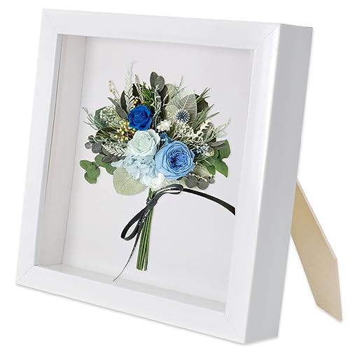 Udbrud 3D Bilderrahmen, 20 x 20cm 3D Objektrahmen Holz Shadow Box Quadratische Weiß zum befüllen für Wandbehang oder Desktop für Valentinstag Baby Hochzeitsandenken, Fotos, Blumen von Udbrud