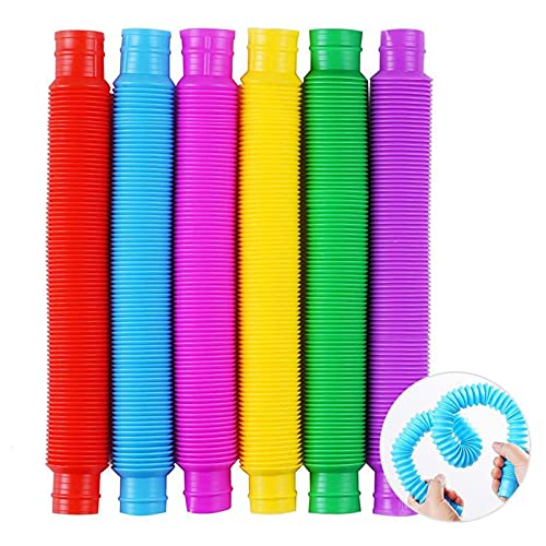 Udewo 12 Stück Mini-Pop-Röhren, bunte Röhren, sensorisches Spielzeug, Stretch-Pfeife, Spielzeug, Zappelspielzeug, sensorische Stretch-Röhren, Erwachsene, reduziert Angstzustände von Udewo
