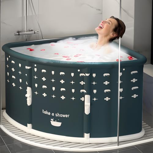 Udnzpfuy 70x70cm Fächerförmige, Faltbare Badewanne, tragbare Badewanne für Erwachsene, großflächig faltbar, Eckdesign, einfache Lagerung und Transport (Grün) von Udnzpfuy