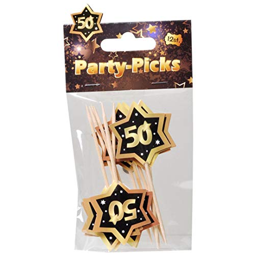 UDO Schmidt GmbH Party Picks Mini Stecker 50" Geburtstag Schwarz Gold, 12 Stück, Partydeko Geburtstags-Deko Buffet Dekoration von Imaczi