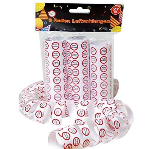 Udo Schmidt Luftschlangen-3 Rollen je 9 STK. -Verkehrszeichen rot/weiß-Zahl: Happy Birthday, Papier von Schmidt